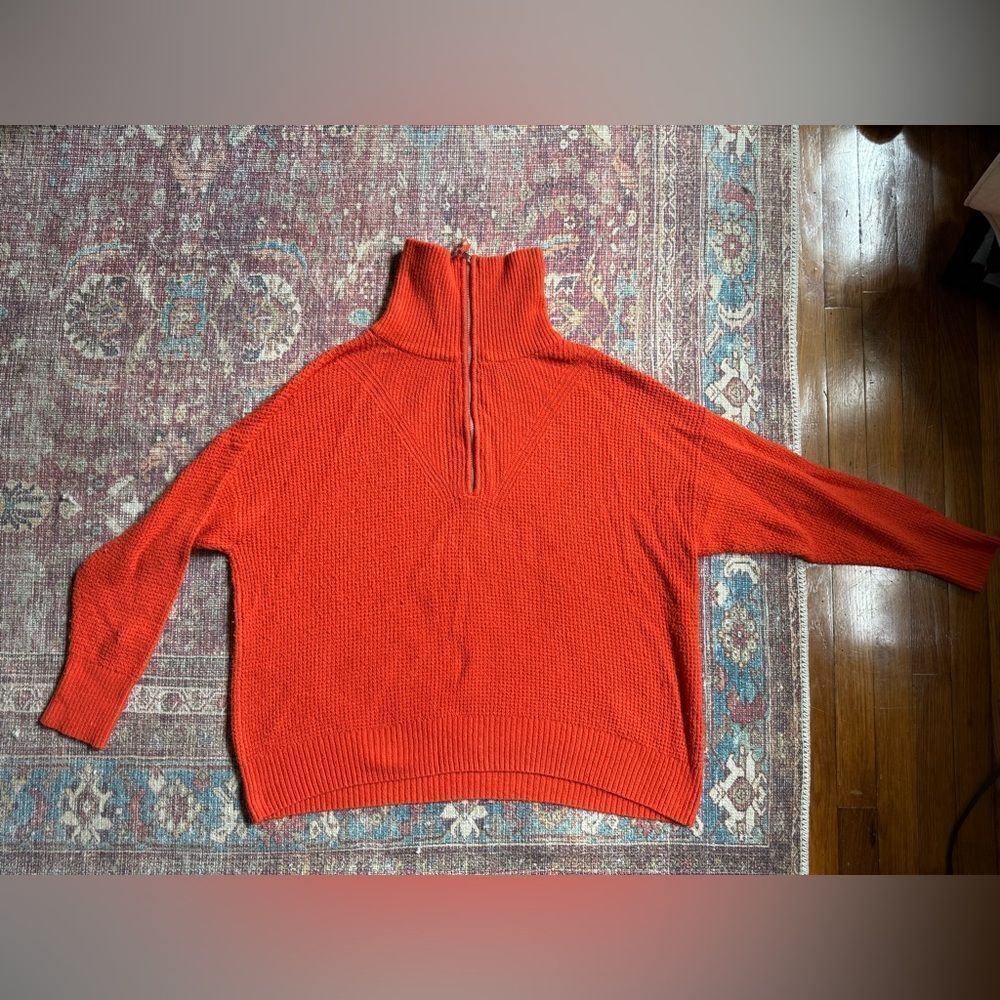 Women’s Medium Cozy Up Aerie Orange Waffle Knit Turtleneck 1/4 Zip Sweater